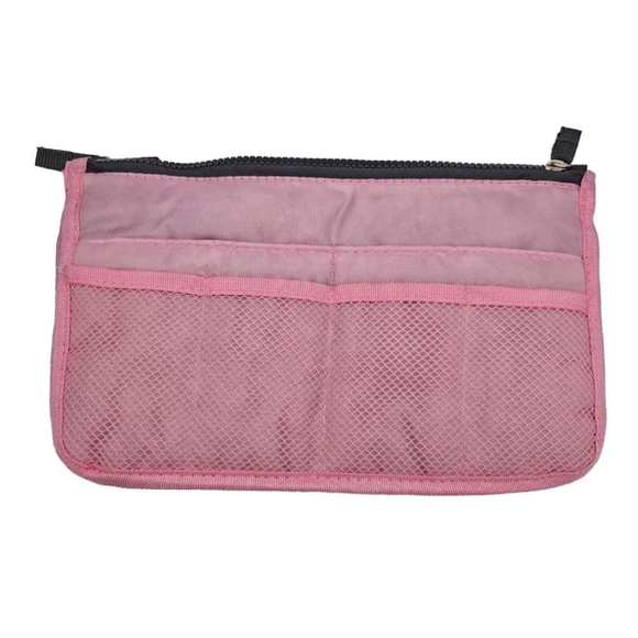 Purse Organizer 13 Pockets Lightweight Nylon NWOT Zippers Snaps Mesh Pink Gray - Picture 2 of 7